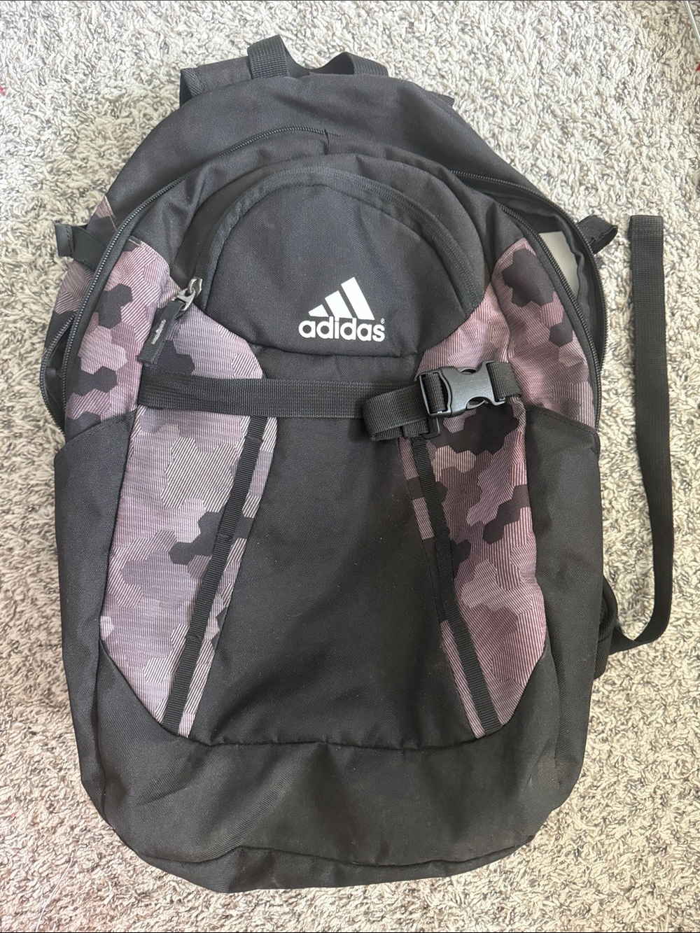 adidas Black Backpack with Purple Camo Panels